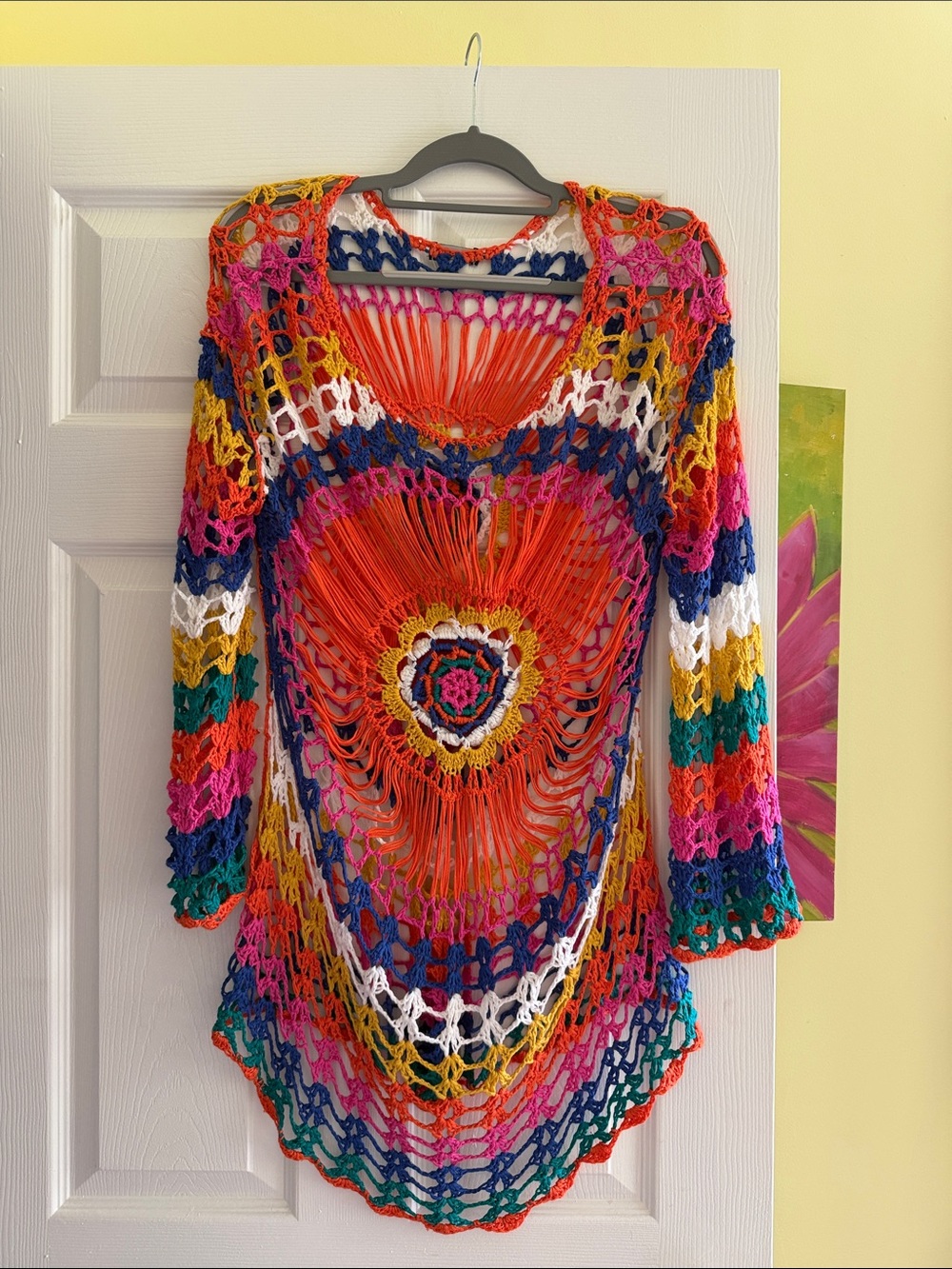 Colorful Crochet Fringe Tunic Top